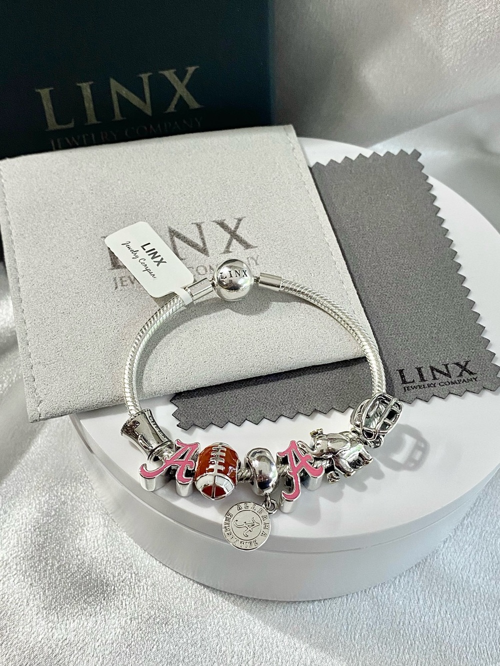 Linx Snake Chain Bracelet with Alabama Football Themed Charms